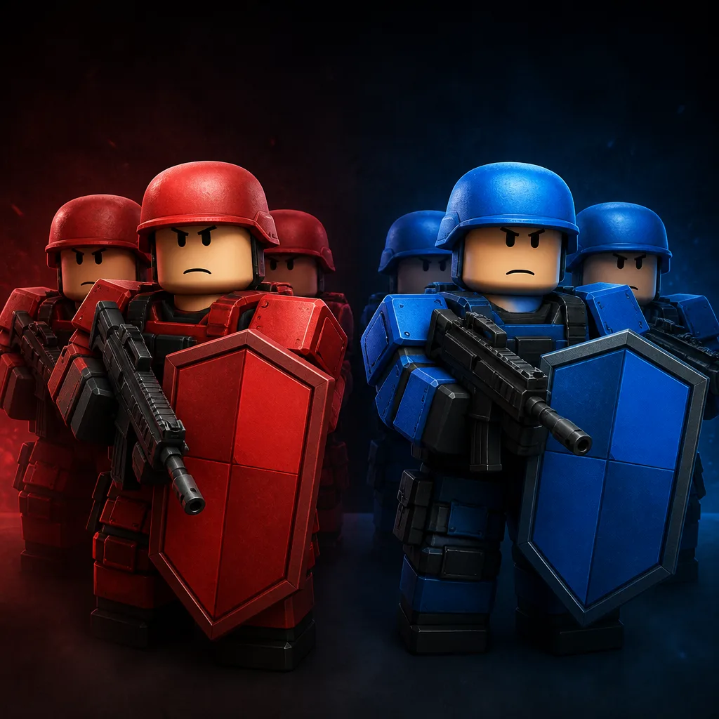 Make an Army Red VS Blue soldier squad illustration for guides hub